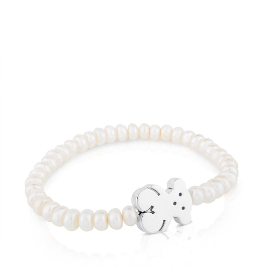 Pearls Sweet Dolls Bracelet with Silver Bear motif