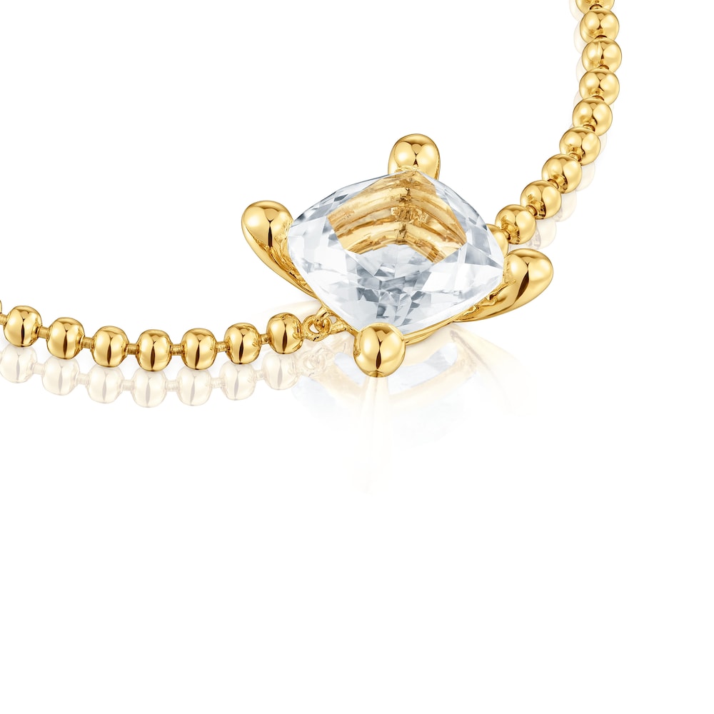 Pulsera de cadena de plata chapada en oro de 18 qt con detalle de cuarzo roca Color Blanco