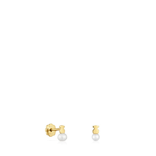 Gold Puppies Earrings with bear motif with a cultured pearl |