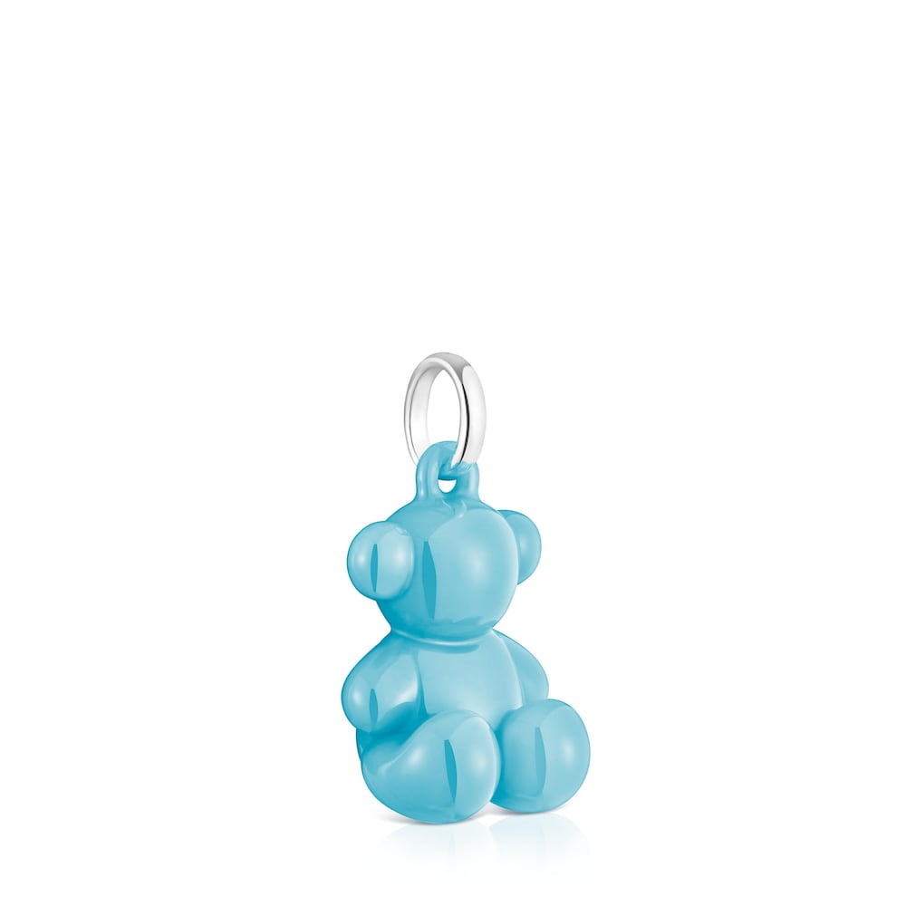 Silver and blue ceramic Bear pendant Bold Bear