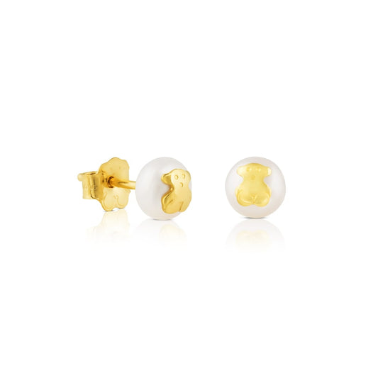 Gold Bear Earrings with Pearls |