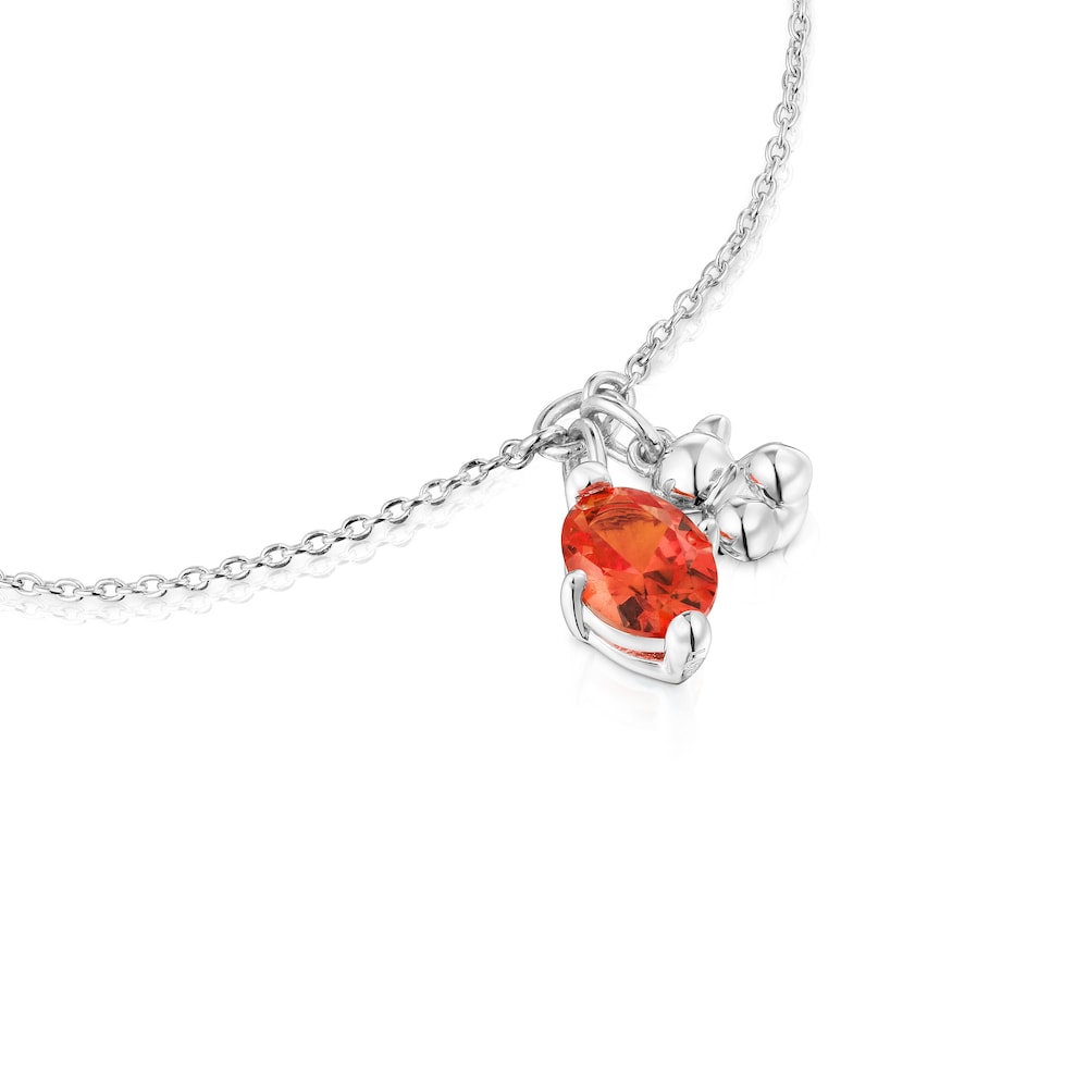 Pulsera de cadena con motivo de oso plateado con zafiro naranja cultivado en laboratorio Oso llamativo LGG |