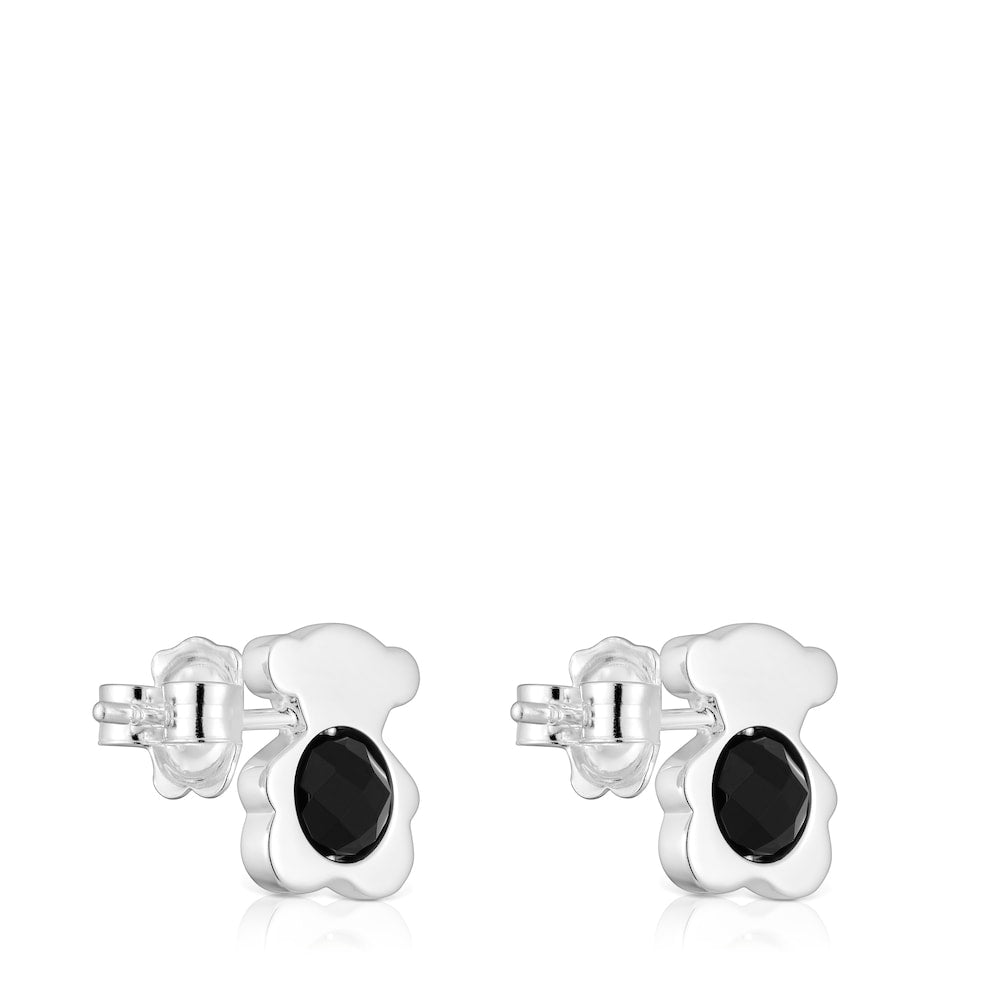 Small silver with onyx 12 mm bear Earrings I-Bear |