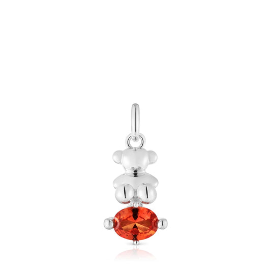 Small silver bear motif Pendant with lab-grown orange sapphire Bold Bear LGG