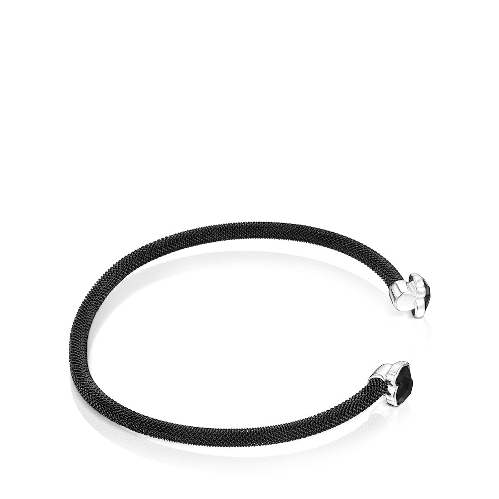Pulsera de malla de acero IP negra fina con ónix