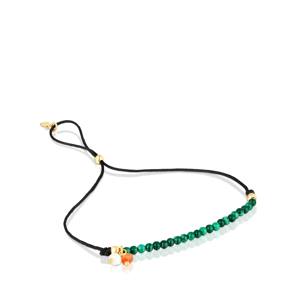 Pulsera Camille de nailon negro con malaquitas |