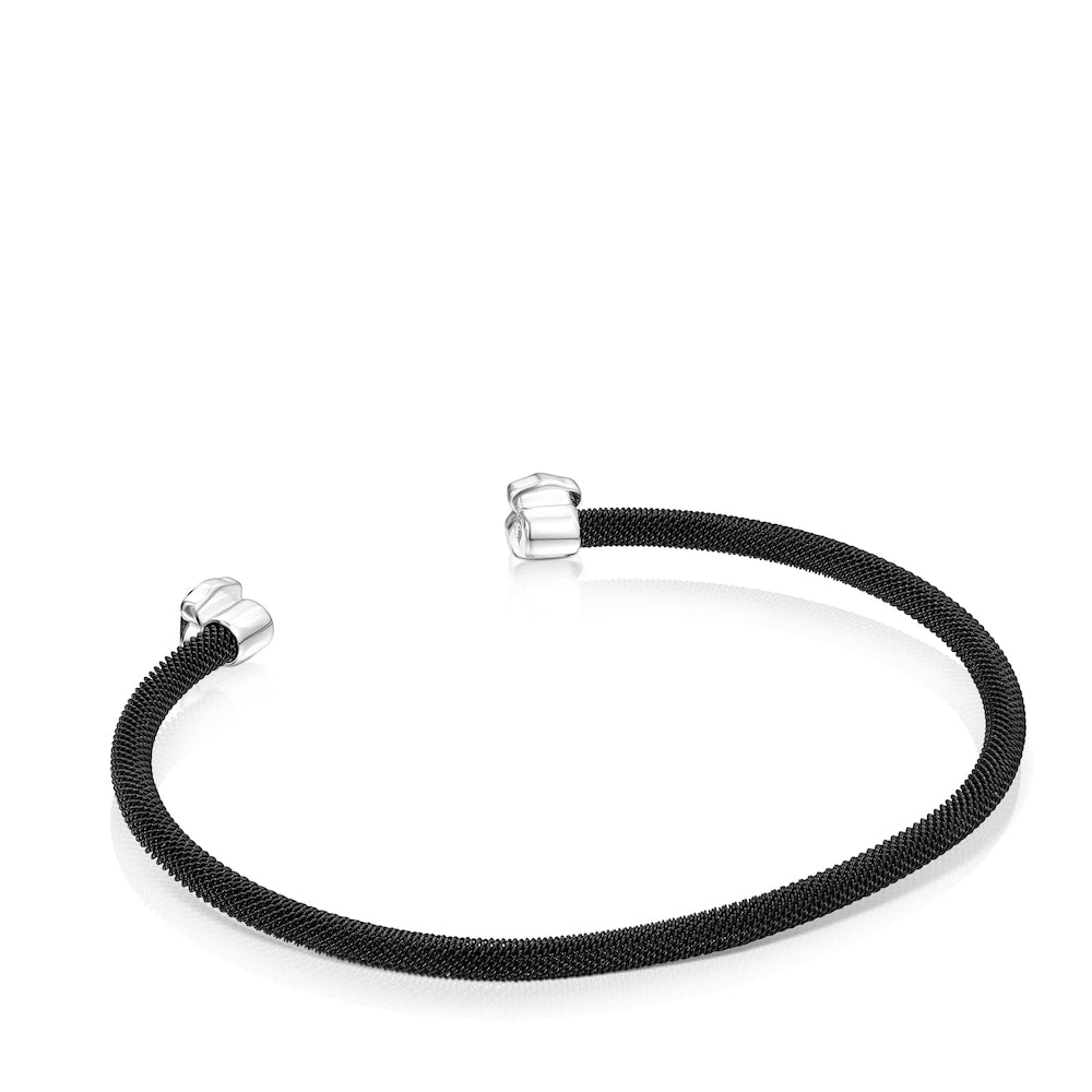 Pulsera de malla de acero IP negra fina con ónix