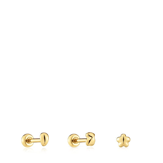 Pack of Balloon Ear piercings in gold-colored IP steel |