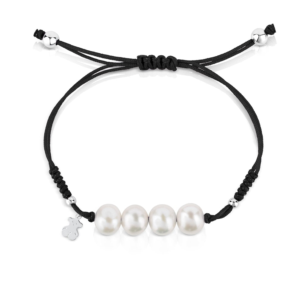 Pulsera de Perlas Plateadas con motivo de Oso |