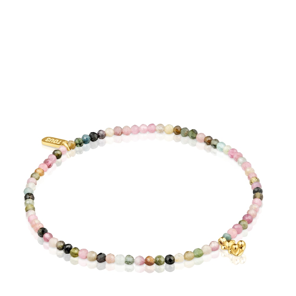Pulsera elástica de plata con baño de oro de 18 kt con turmalinas Oso Atrevido