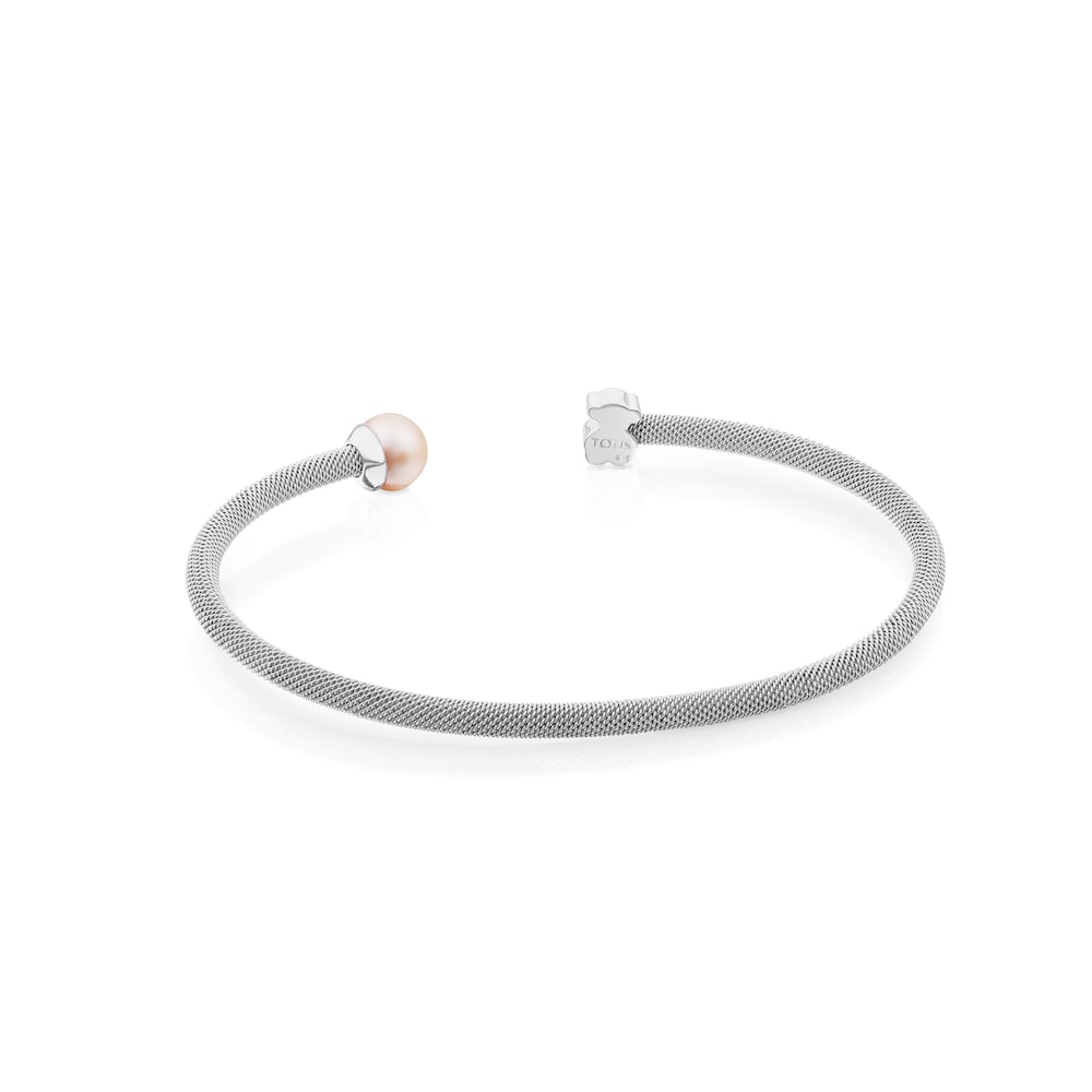 Pulsera malla TOUS de plata con perla de 0,7cm