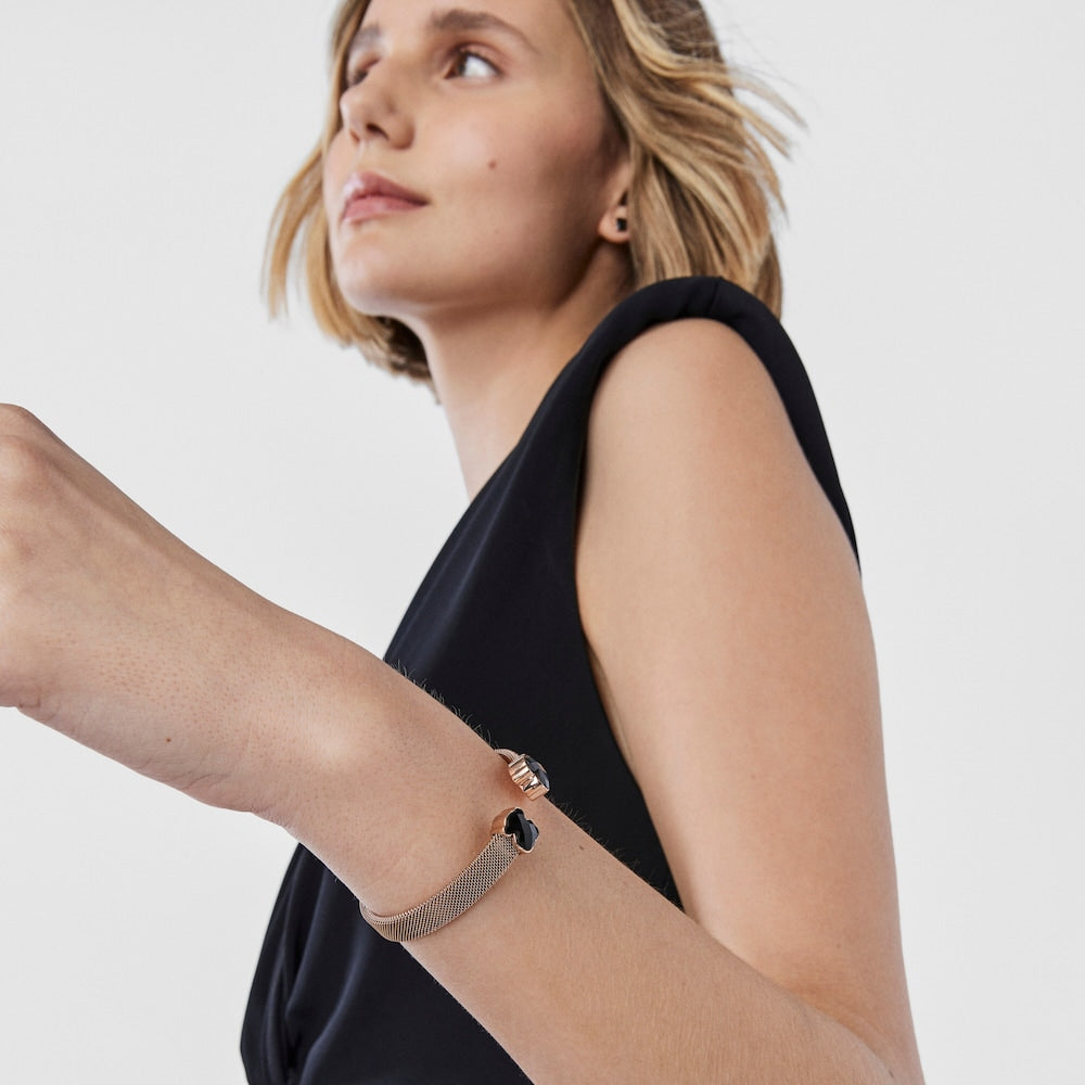 Pulsera de malla de acero IP rosa con ónix