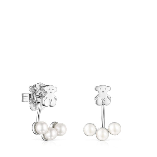 Short Nocturne Silver Earrings with Pearls |