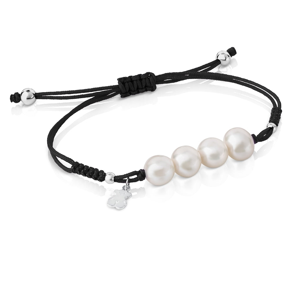 Pulsera de Perlas Plateadas con motivo de Oso |