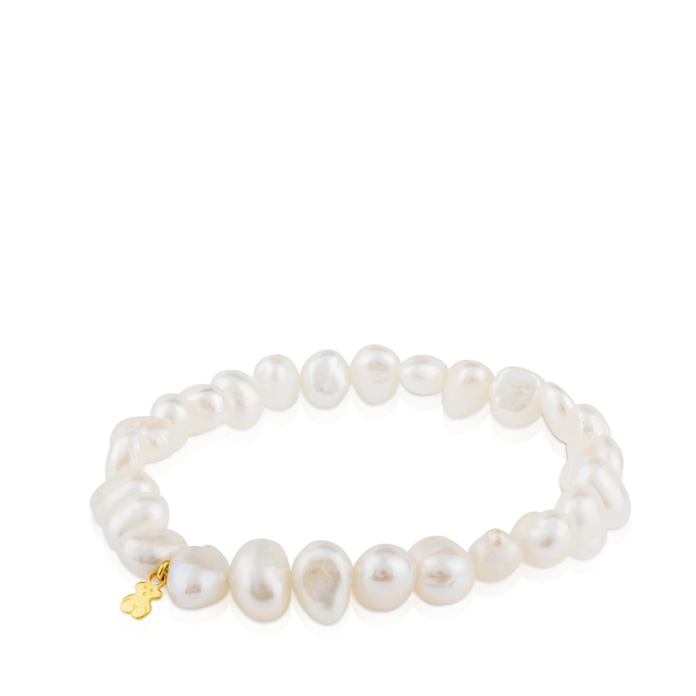 Gold Sweet Dolls Bracelet with baroque pearls and Bear motif |