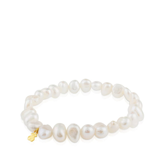 Gold Sweet Dolls Bracelet with baroque pearls and Bear motif |