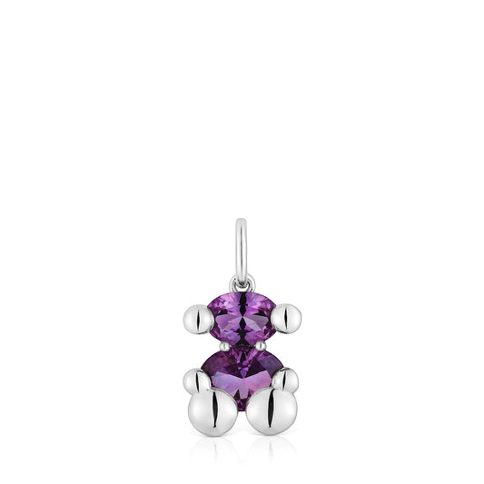 Small silver bear motif Pendant with lab-grown lilac sapphire  Color Bear LGG