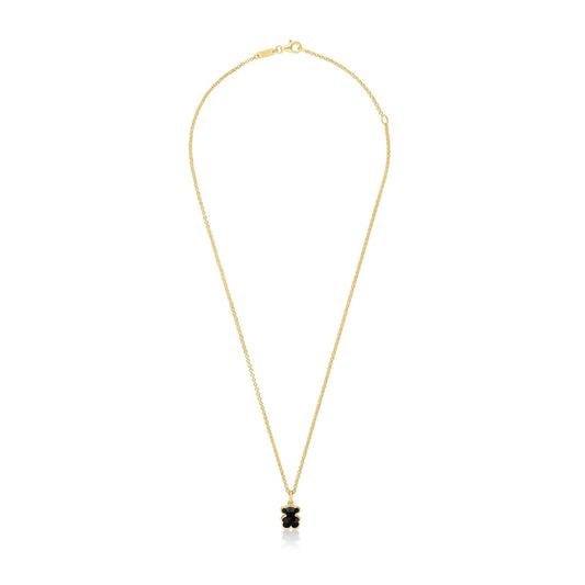 Short 18kt gold plating over silver Necklace with onyx bear motifs TOUS Icon Color |