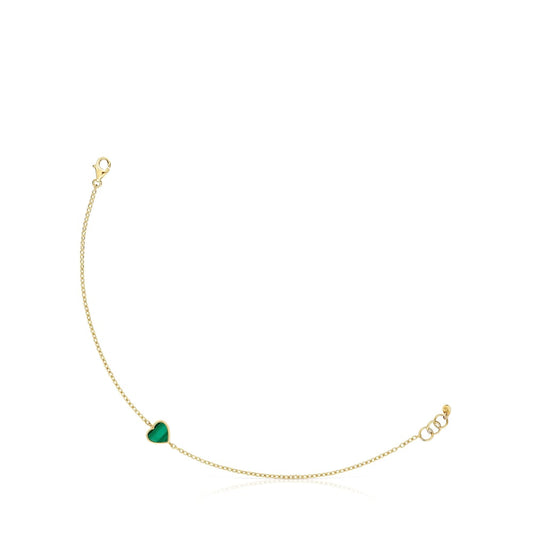 14kt gold Chain bracelet with malachite XXS |