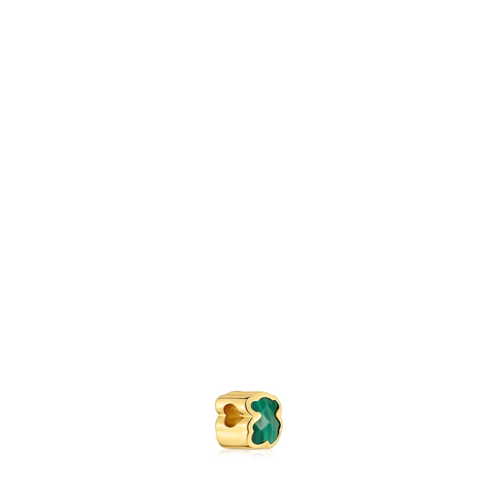 7mm 18kt gold plating over silver and malachite Charm bear motif  Basics