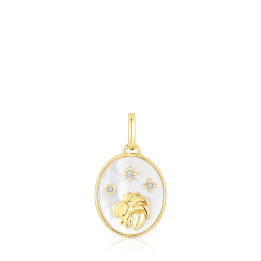 Leo Pendant in silver vermeil with mother-of-pearl and topazes   Horoscope |