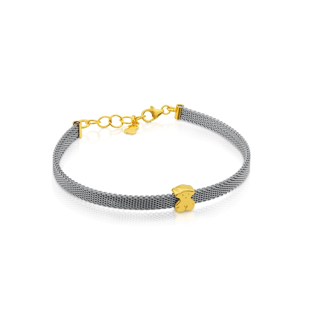 Pulsera de malla con icono de acero y oro