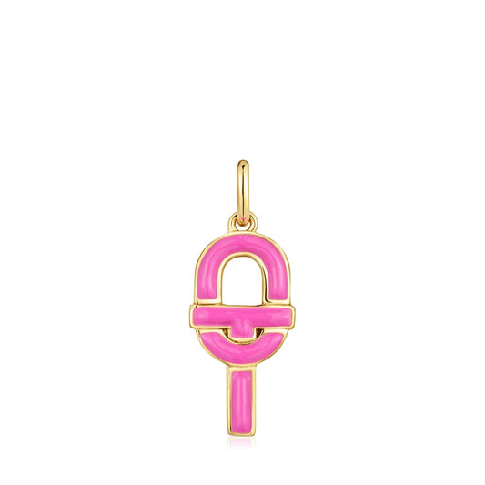 Medium Pendant with 18kt gold plating over silver and fuchsia-colored enamel  MANIFESTO