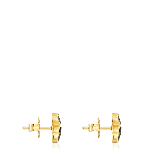 10 mm 18kt gold plating over silver and onyx bear Earrings Icon Color |