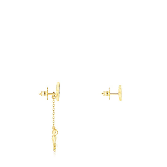 Short-long Silver Vermeil Teddy Bear Stars Earrings with Gemstones