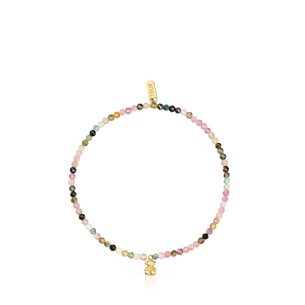 Pulsera elástica de plata con baño de oro de 18 kt con turmalinas Oso Atrevido