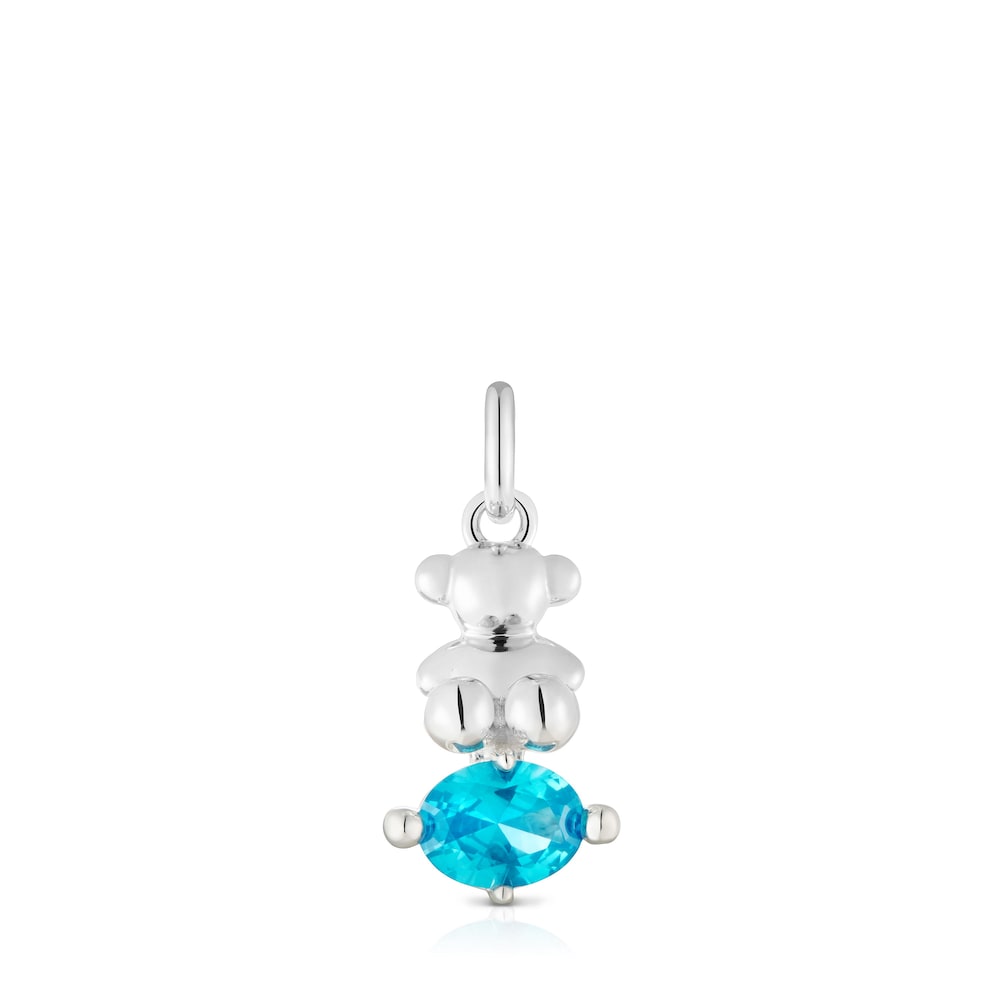 Small silver bear motif Pendant with lab-grown blue sapphire Bold Bear LGG