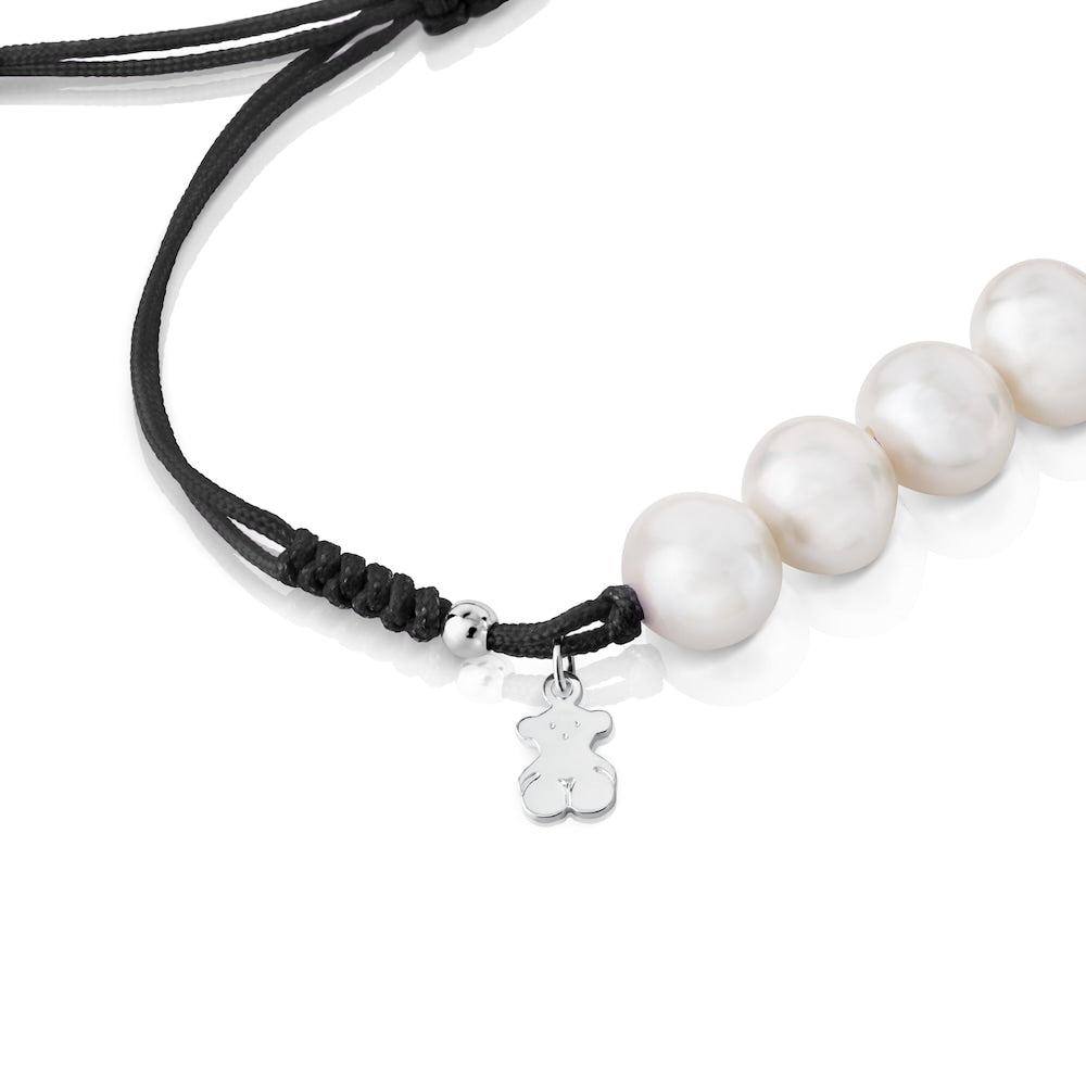 Pulsera de Perlas Plateadas con motivo de Oso |