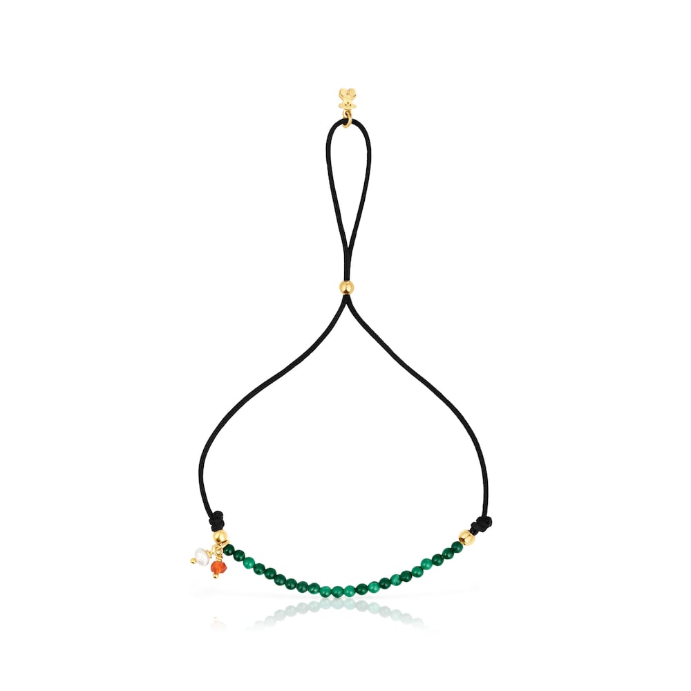 Pulsera Camille de nailon negro con malaquitas |
