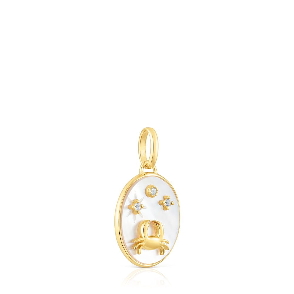 Cancer Pendant in silver vermeil with mother-of-pearl and topazes   Horoscope |