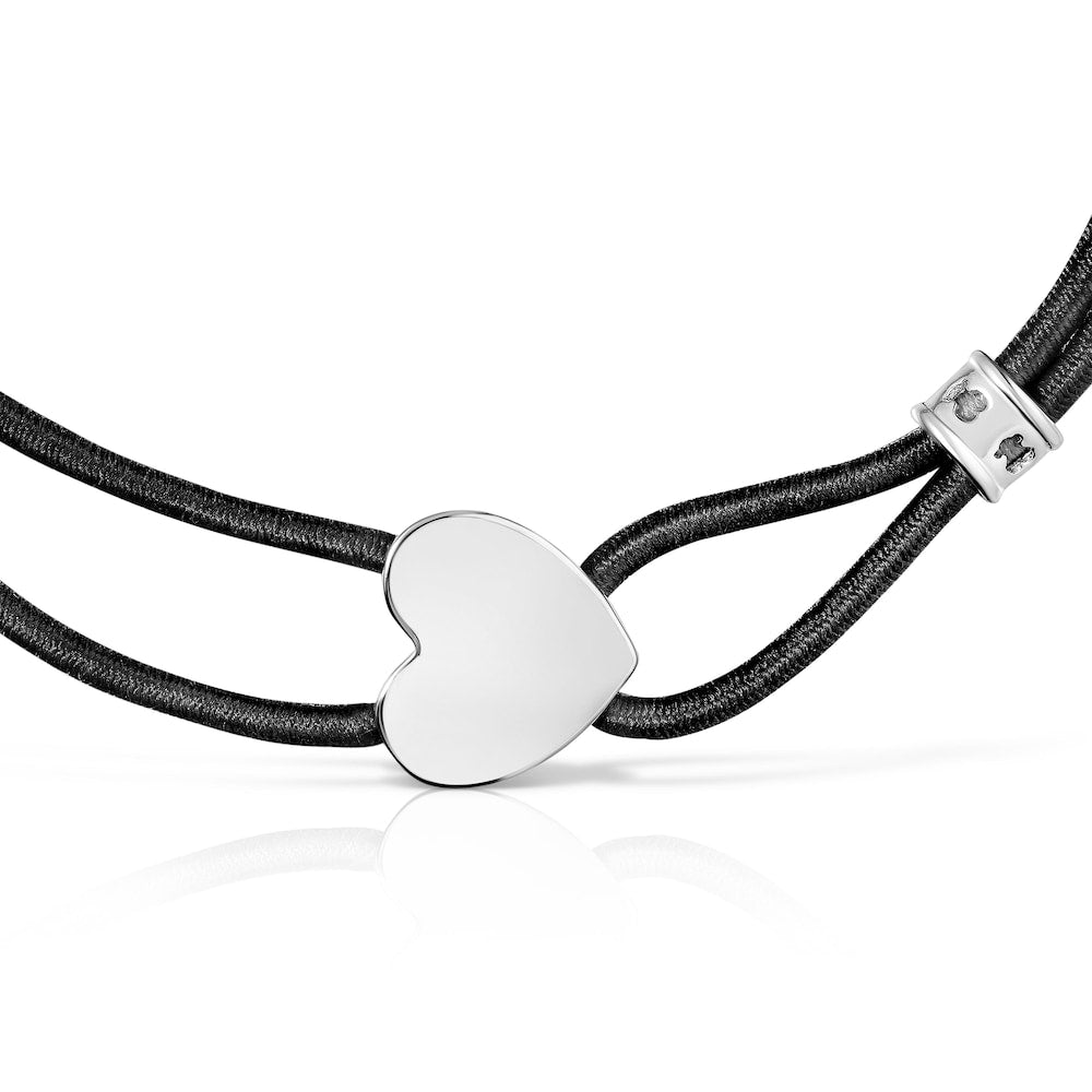 Pulsera elástica negra Sweet Dolls con corazón plateado |