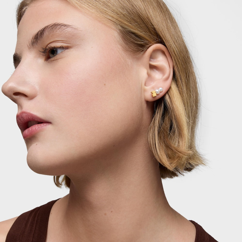 Gold bear climber Earring with cultured pearls Sweet Dolls |