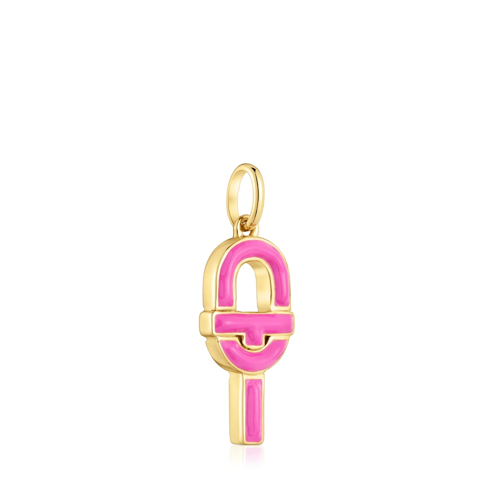 Medium Pendant with 18kt gold plating over silver and fuchsia-colored enamel  MANIFESTO