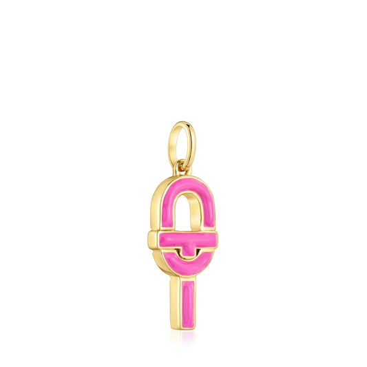 Medium Pendant with 18kt gold plating over silver and fuchsia-colored enamel  MANIFESTO