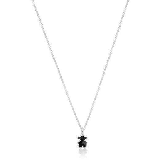 Short silver Necklace with onyx bear motif Icon Color |