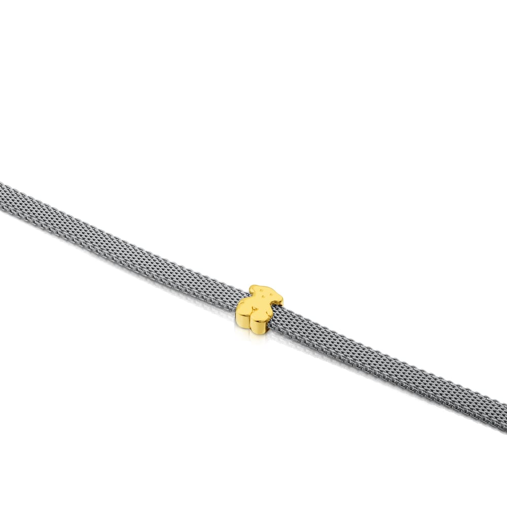 Pulsera de malla con icono de acero y oro