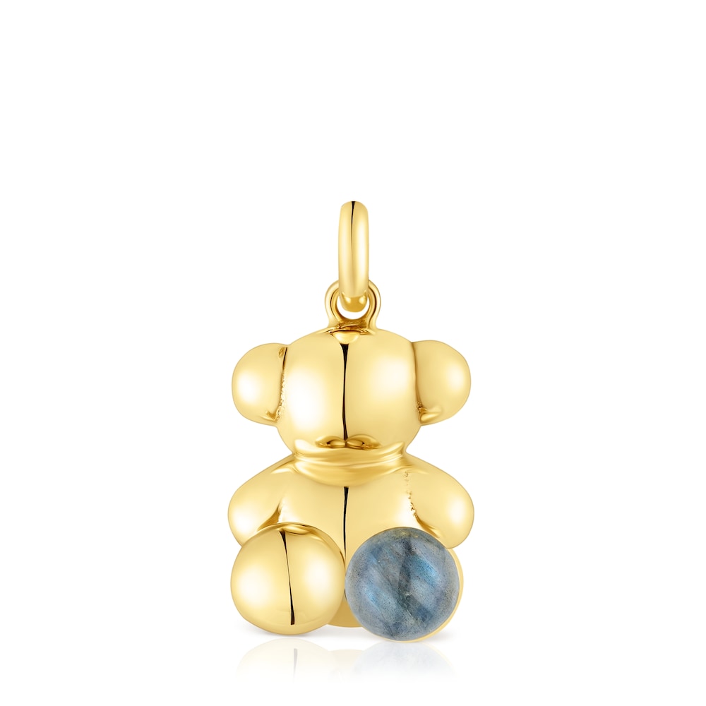 Large silver vermeil Bold Bear pendant with labradorite