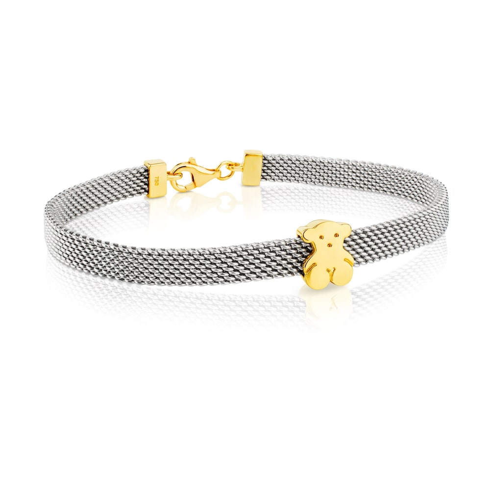 Pulsera de malla de oro y acero motivo Oso