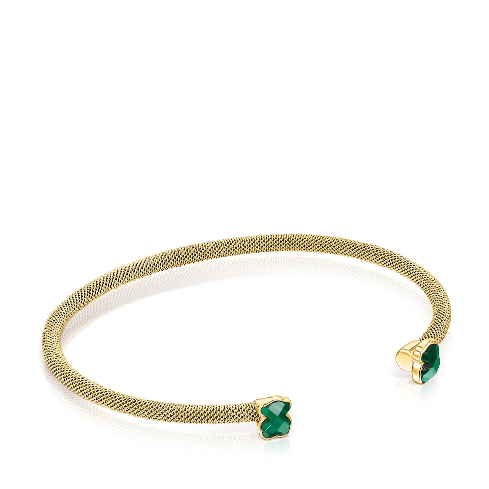 Pulsera de acero IP de color oro fino con malaquita