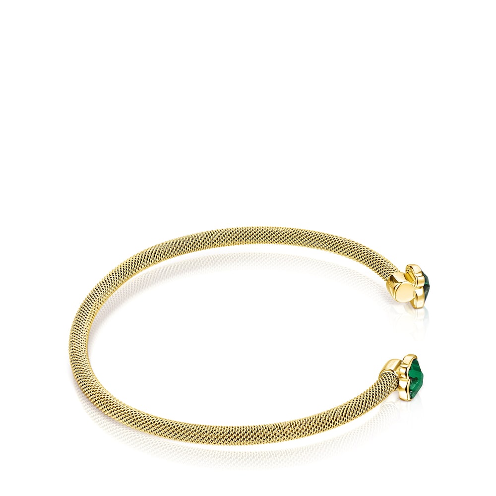 Pulsera de acero IP de color oro fino con malaquita