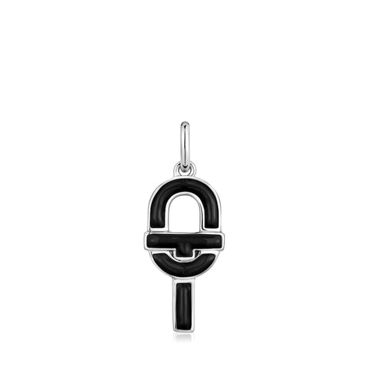Medium silver and black enamel Pendant MANIFESTO