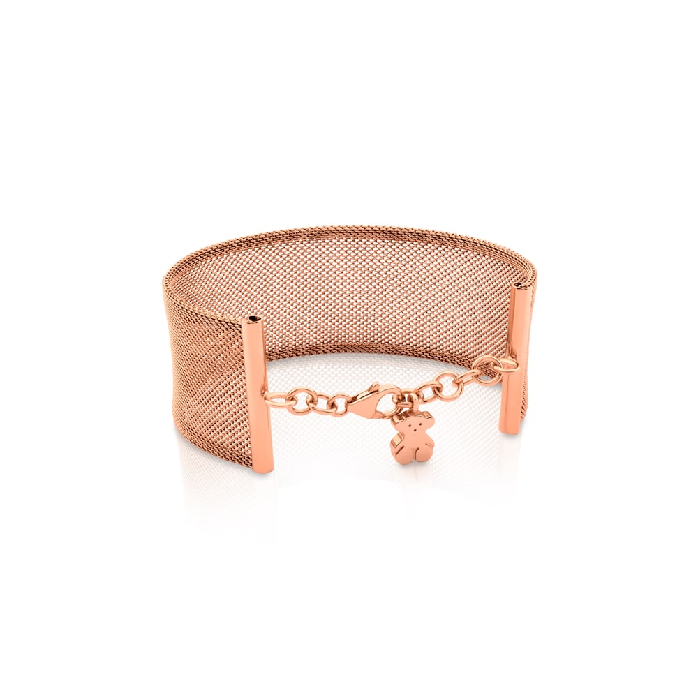 Pulsera de malla con icono de plata Vermeil, acero y oro rosa