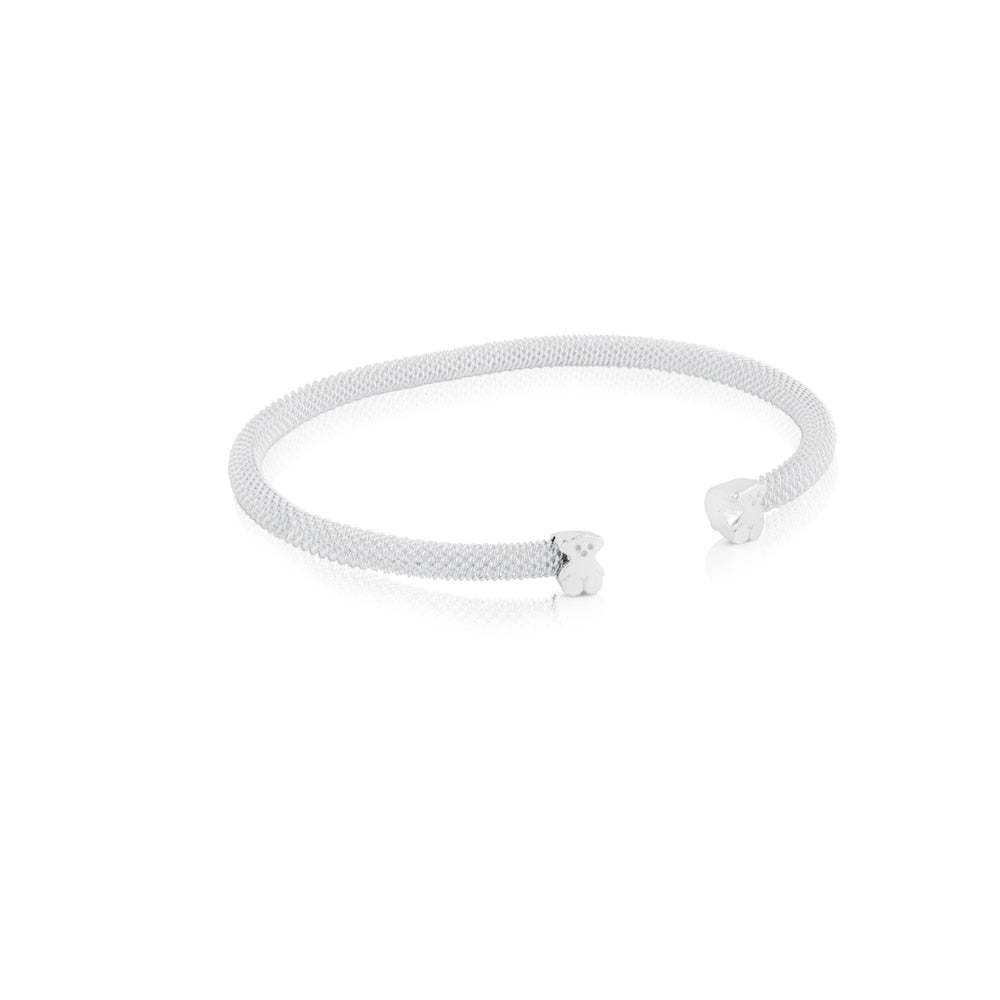 Pulsera de malla plateada con motivo de oso
