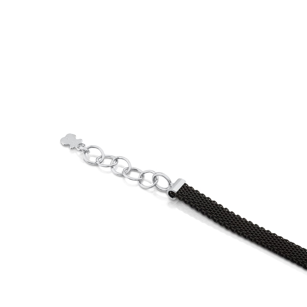 Pulsera de malla con icono dorado de TPU blanca y acero con motivo de oso de diamantes
