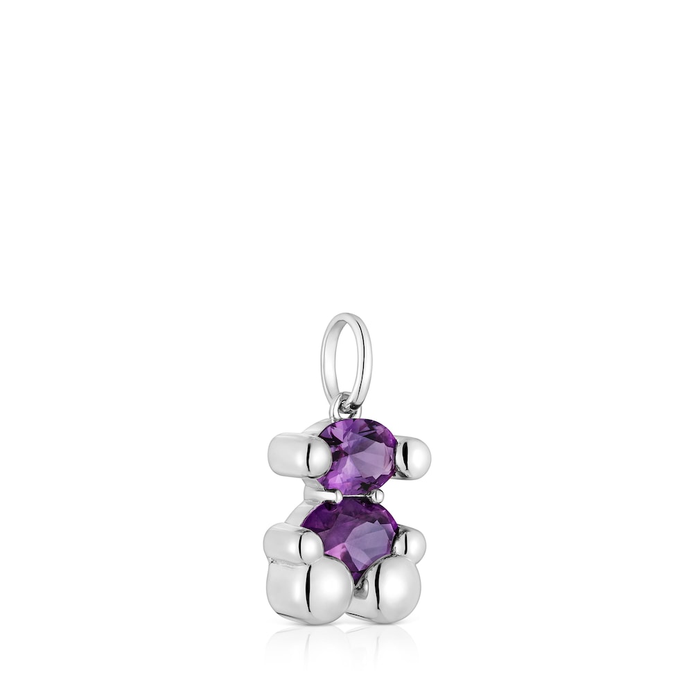 Small silver bear motif Pendant with lab-grown lilac sapphire  Color Bear LGG