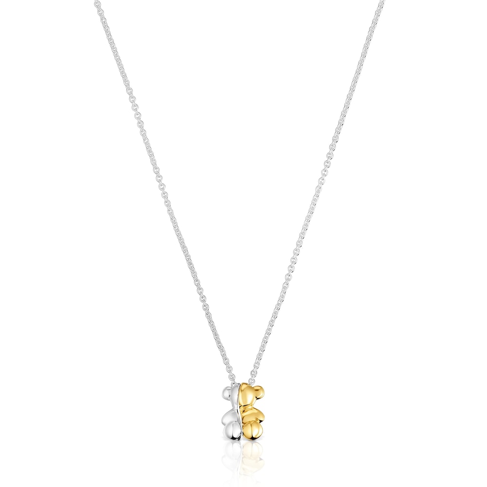 Short two-tone small bear Double necklace My Other Half |